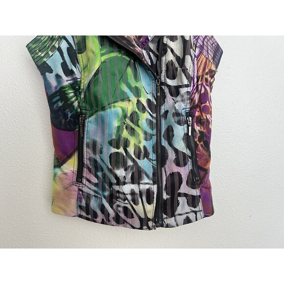 VTG Y2K Alberto Makali Sleeveless Moto Vest S Soft Grunge Butterfly Colorful Zip - Picture 3 of 11